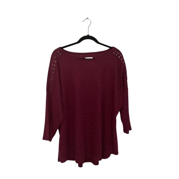 New York Laundry Studded Shoulder Knit Top – Plum – 2X - Picture 1 of 4